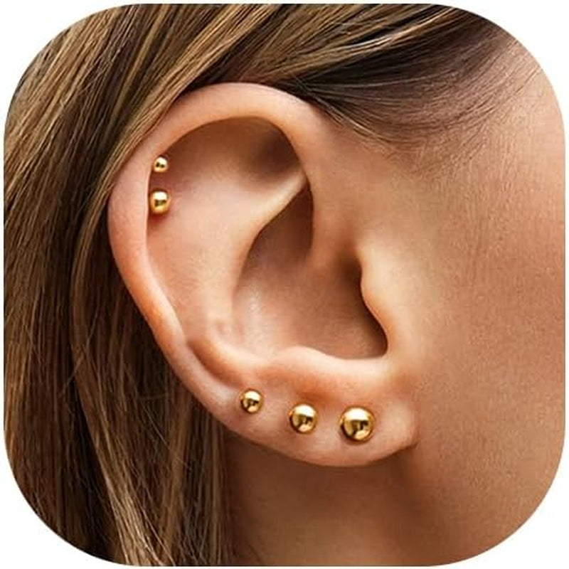 5 Pairs 14K Gold Plated Stud Earrings for Women, Hypoallergenic Earring Sets for Multiple Piercing, Premium Cubic Zirconia Studs Earrings for Women
