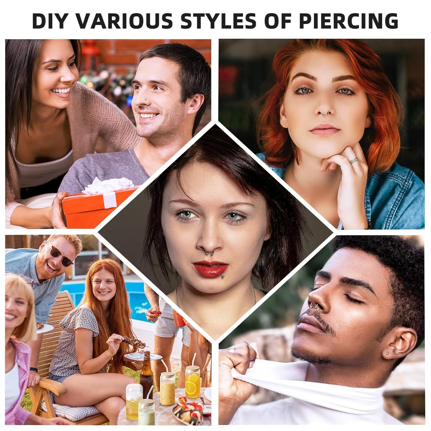 80PCS Nose Piercing Kit: Stainless Steel Body Piercing Jewelry with 12G, 14G, 16G, 20G Needles for Ear, Nose, Lip, Eyebrow