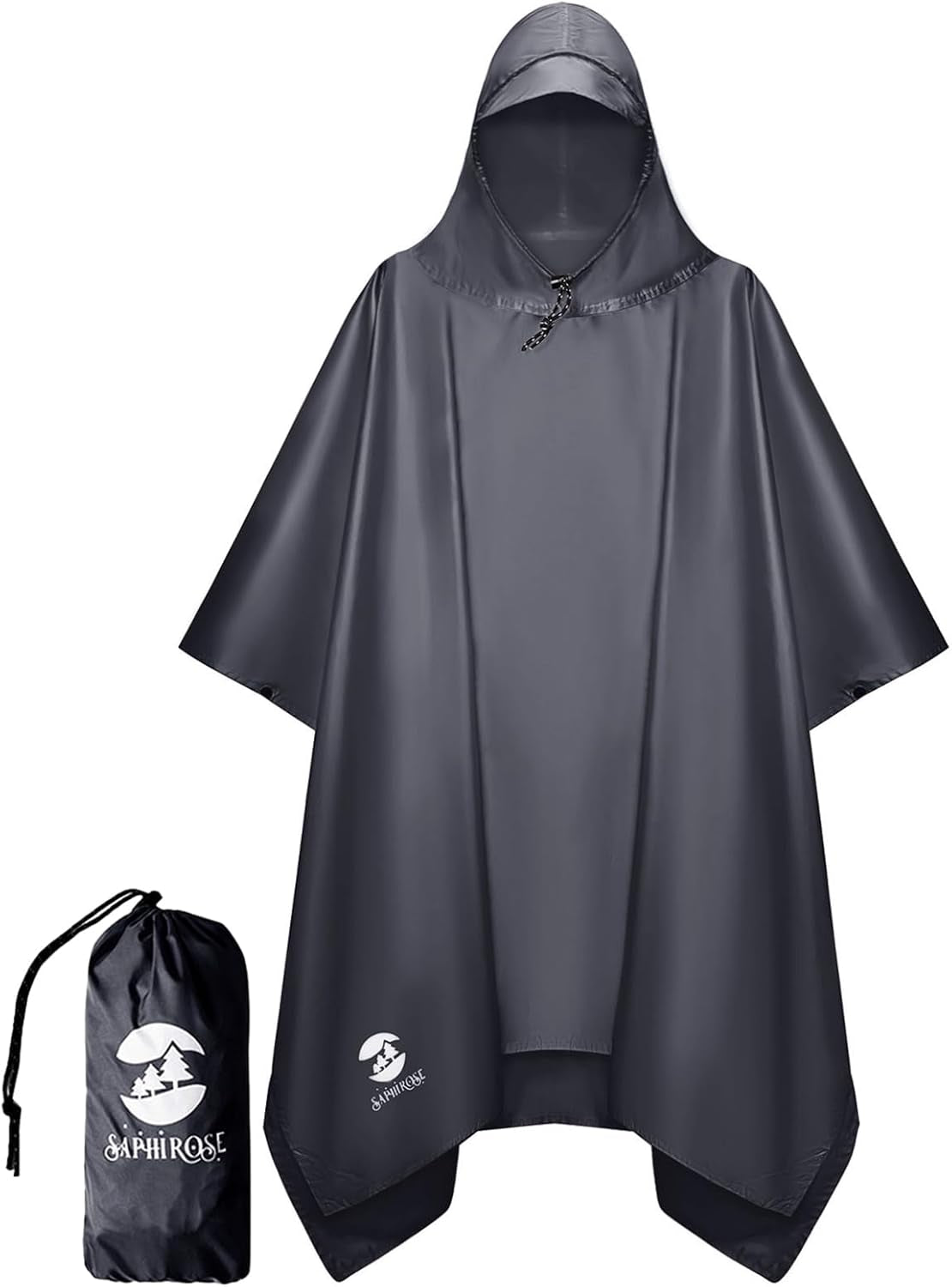 Saphirose Hooded Rain Poncho Waterproof Raincoat Jacket for Men Women Adults