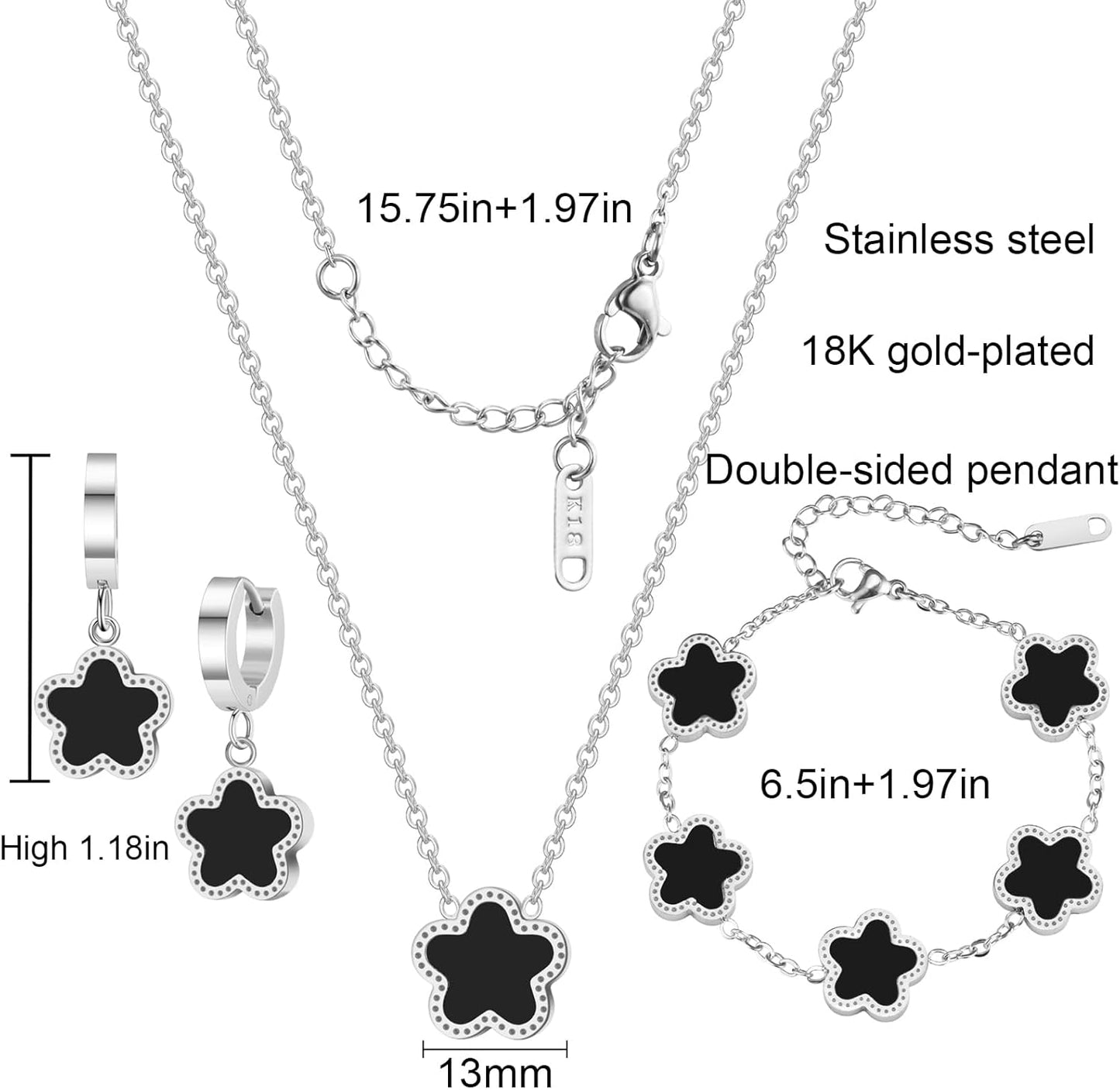 Lucky Clover Jewelry Set 18K Gold Plated Five Leaf Clover Necklace Bracelet Earrings Set Flower Jewelry Sets Birthday Gifts for Women