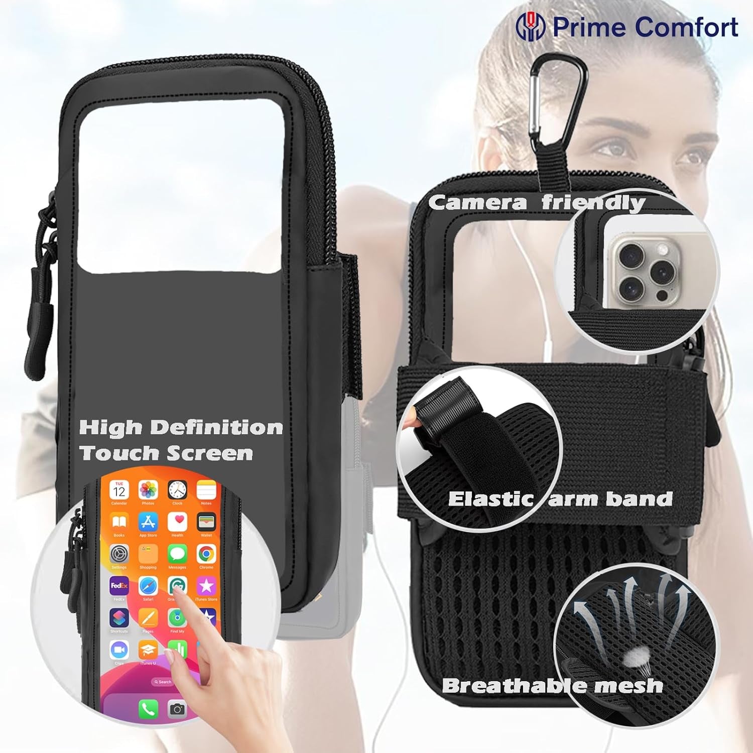 Phone holder with clip attachment and hanging hook for belt