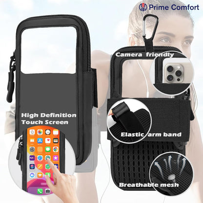 Phone holder with clip attachment and hanging hook for belt
