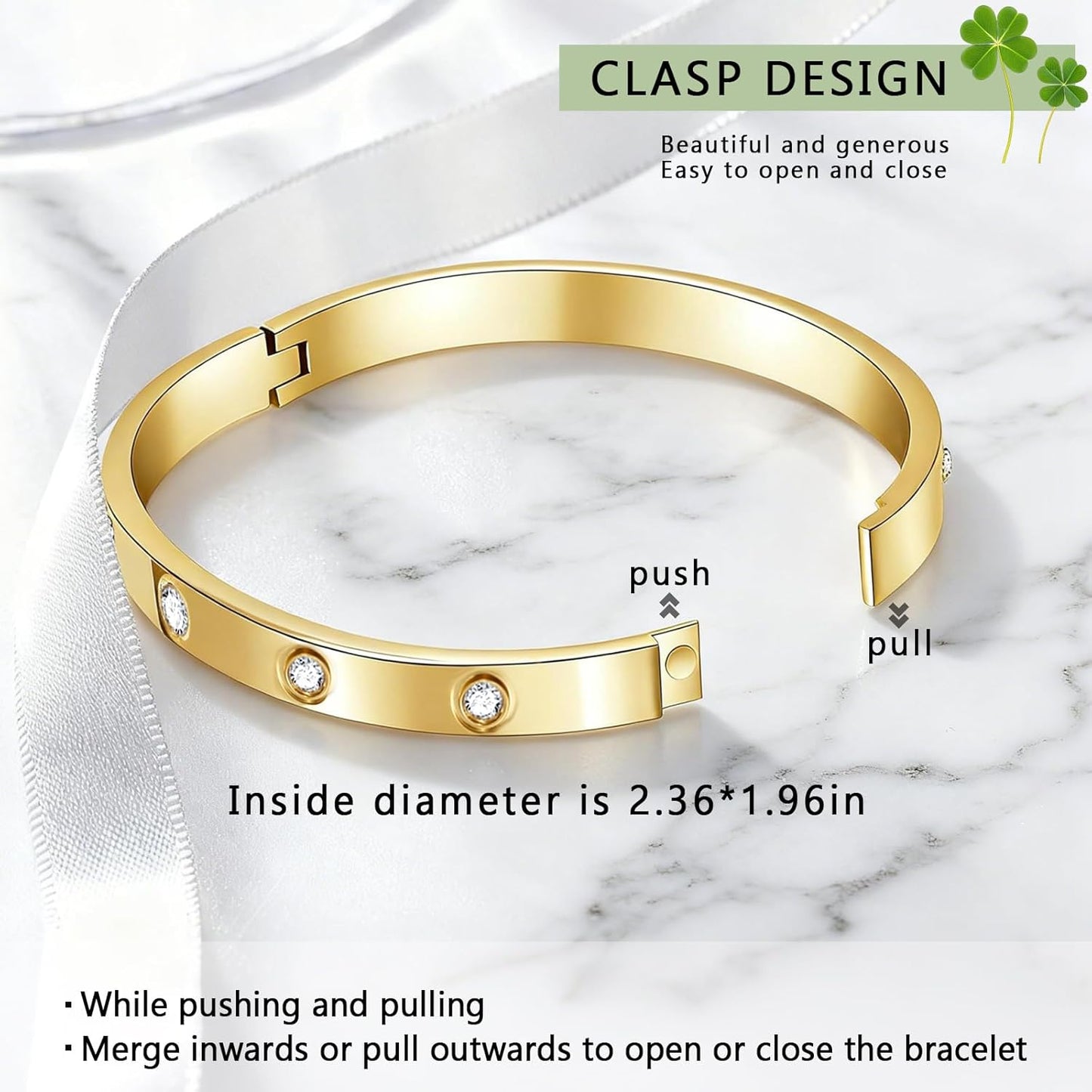 2Pcs 18K Gold Plated Clover Bracelet for Women Gold Love Bangle Four Leaf Clover Bracelet Set Gold Bracelets Stack Trendy Lucky Link Bracelets Jewelry Christmas Valentines Birthday Gifts for Women
