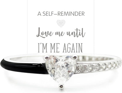 Love Me until I'M Me Again Black Heart-Cut Half Enamel Ring, Black Heart Self-Love Ring, Jewelry Birthday Gifts for Women, Daughter, Wife, Friends