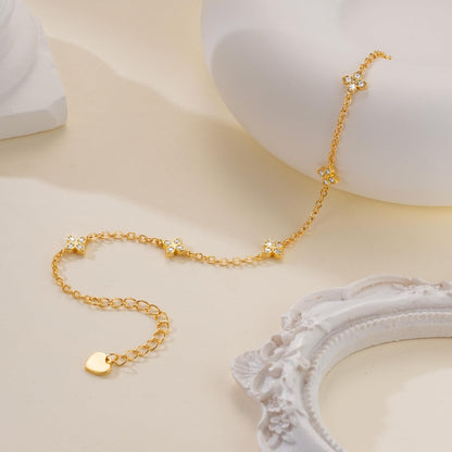 VSNPO 14K Gold Bracelets for Women Gold Clover Bracelets for Women Chain Bracelet Classic Four-Leaf Clovers Element with Cubic Zirconia Trendy Womens Four Leaf Clover Bracelet