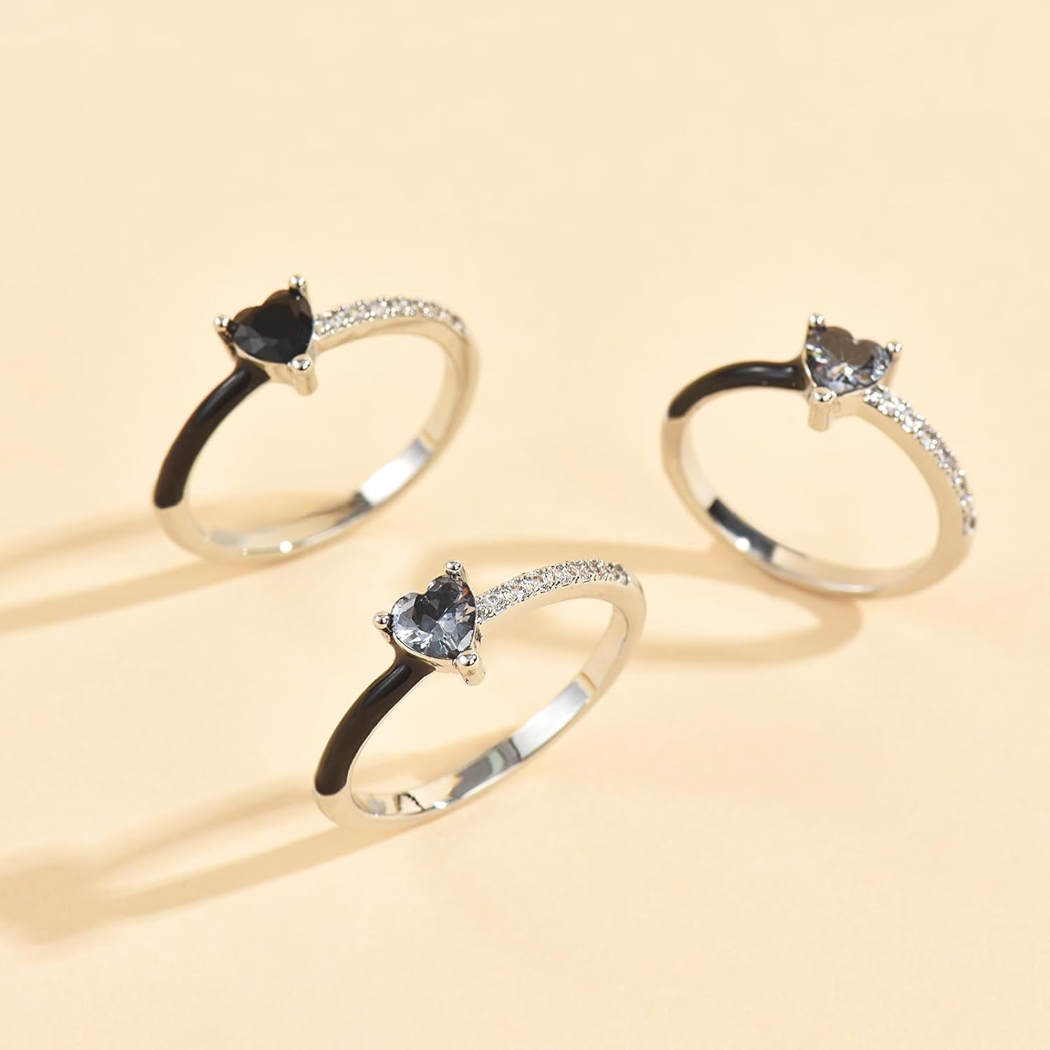 Love Me until I'M Me Again Black Heart-Cut Half Enamel Ring, S925 Sterling Silver Heart Rings Self-Love Ring Gift, Heart Rings Birthday Gifts for Women, Daughter, Wife, Friends