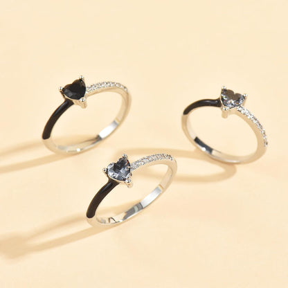 Love Me until I'M Me Again Black Heart-Cut Half Enamel Ring, S925 Sterling Silver Heart Rings Self-Love Ring Gift, Heart Rings Birthday Gifts for Women, Daughter, Wife, Friends