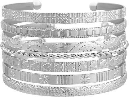 FUNOJOY Bangle Bracelets Set for Women, Multi Layer Stackable Cuff Bracelets, Boho Open Adjustable Bangle Jewelry Gift for Her