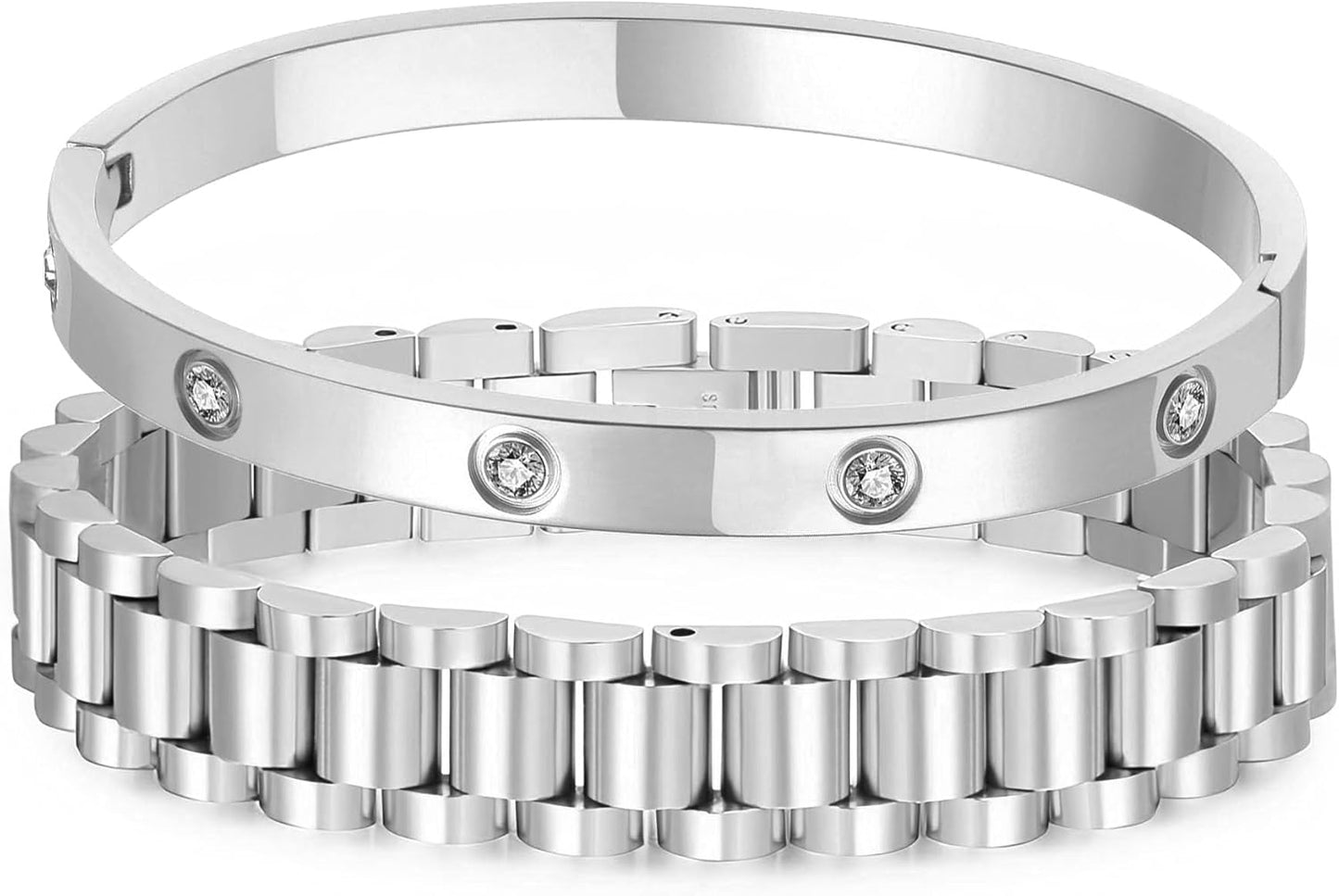 14K Gold Plated Bracelet Set for Women Love Friendship Bangle with Cubic Zirconia Stones Stainless Steel Bracelet Best Gifts for Women