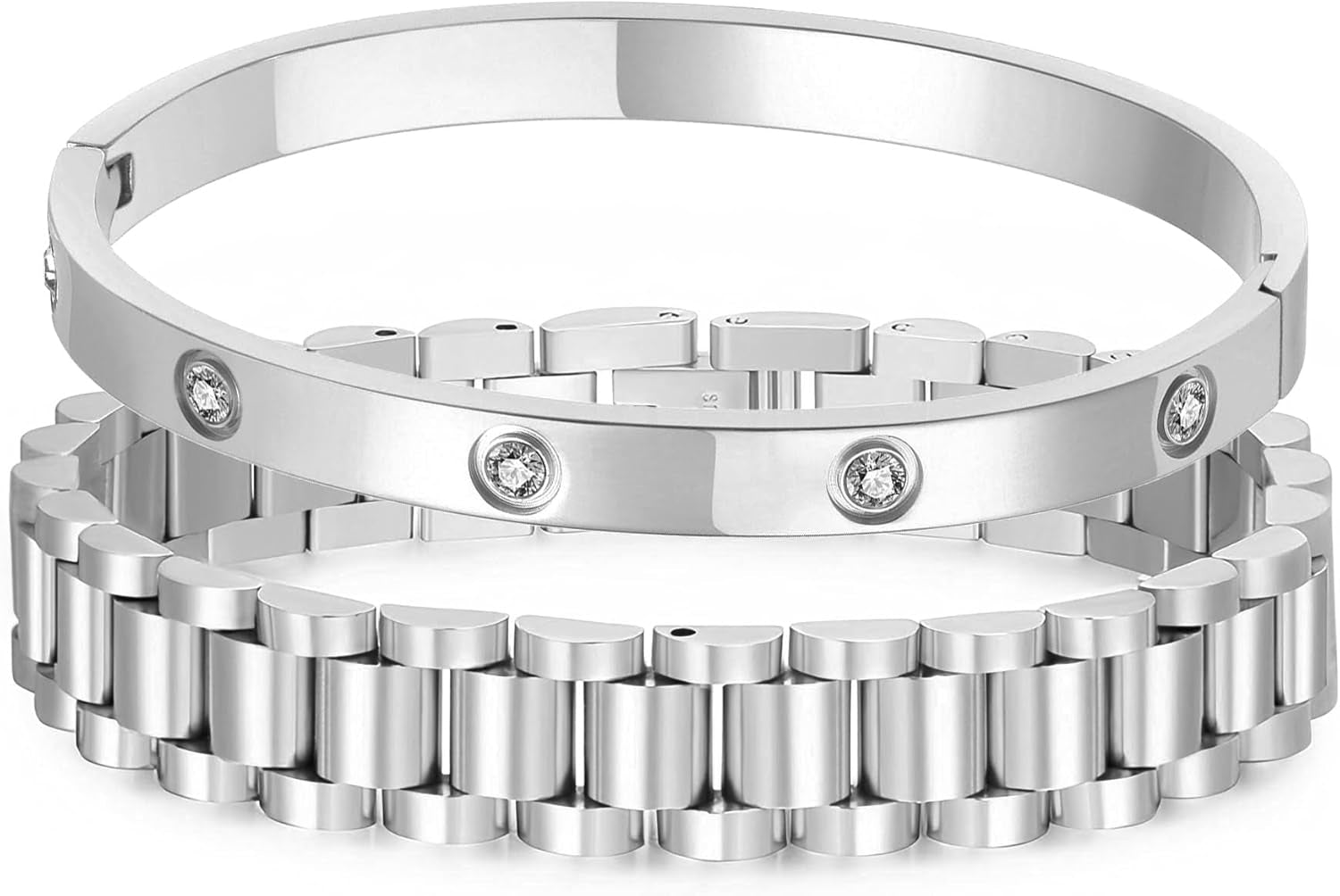 14K Gold Plated Bracelet Set for Women Love Friendship Bangle with Cubic Zirconia Stones Stainless Steel Bracelet Best Gifts for Women