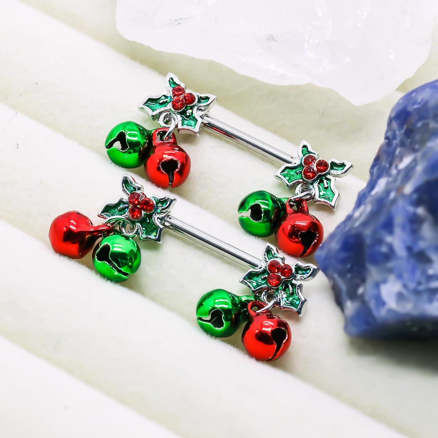 14G Christmas Nipple Barbell Jingling Bell Ring 316L Surgical Stainless Steel Women'S Nipple Rings for Christmas Body Piercing Jewelry