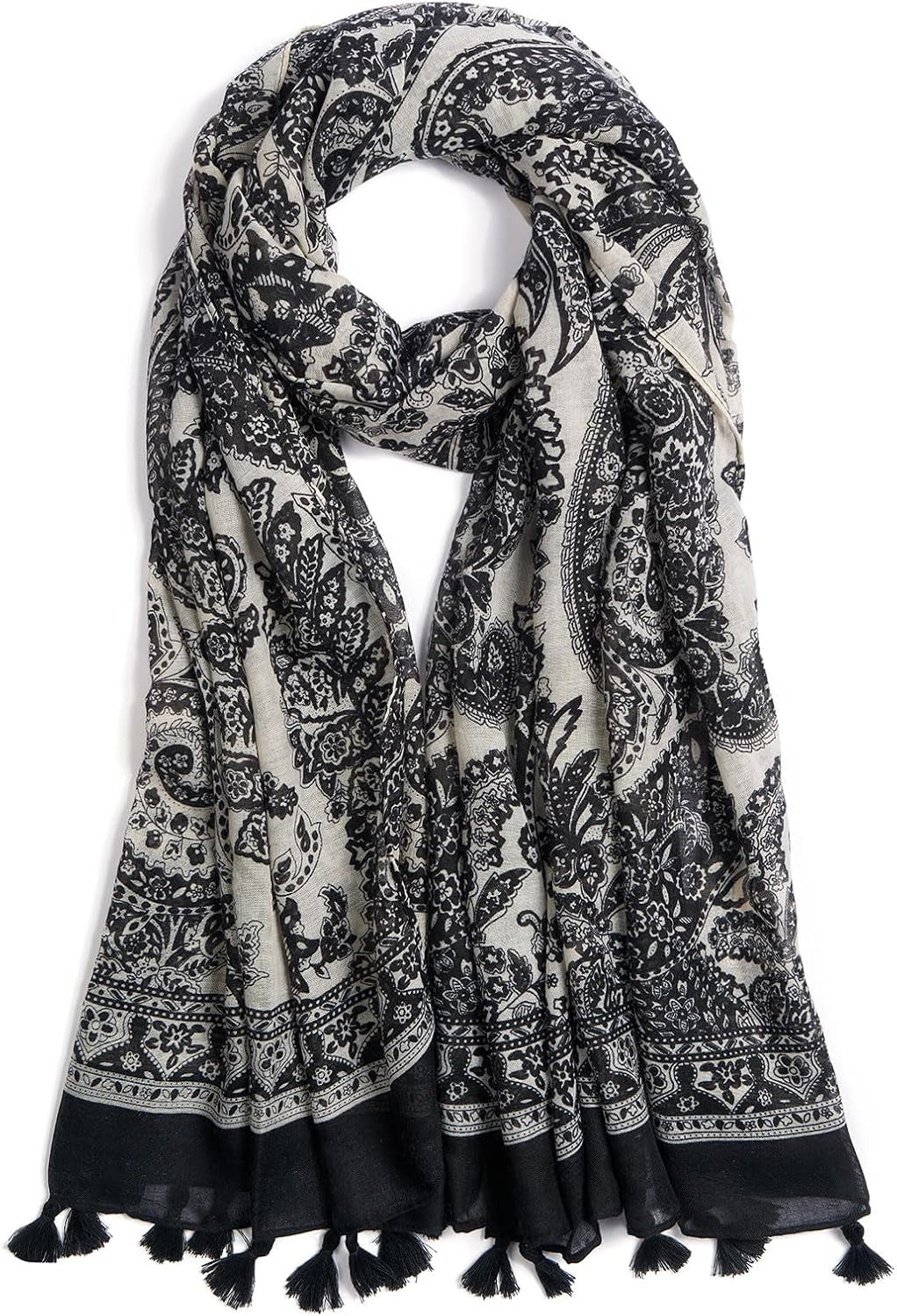 Scarf for Women Lightweight Soft Floral Leopard Printed Scarves Fall Winter Fashion Shawl Wrap with Fringe