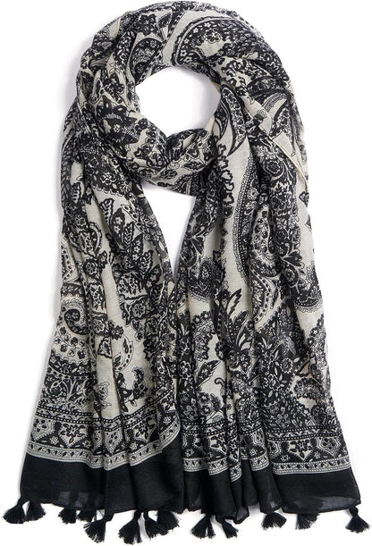 Scarf for Women Lightweight Soft Floral Leopard Printed Scarves Fall Winter Fashion Shawl Wrap with Fringe