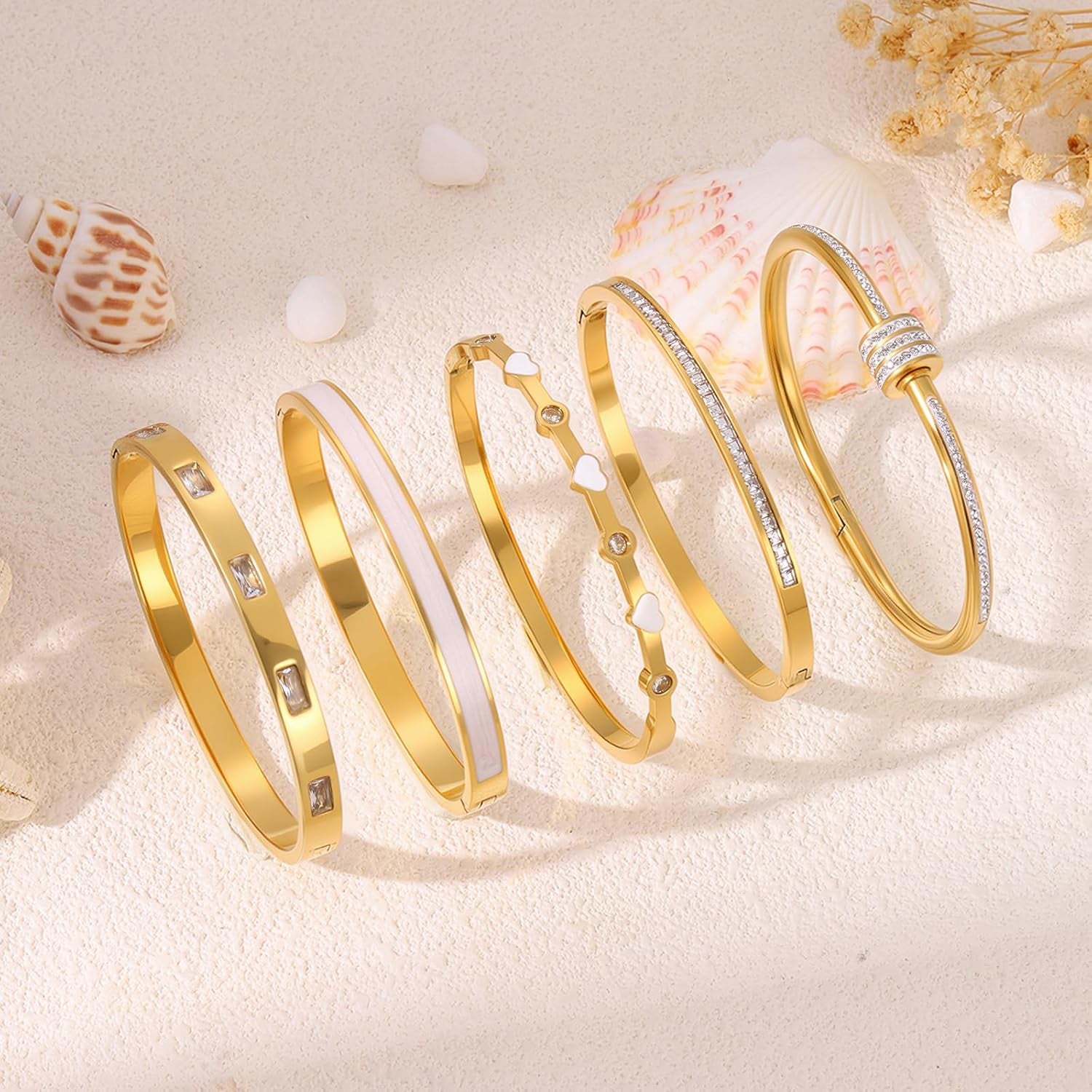 Pink heart bangle set perfect for Mother's Day gift