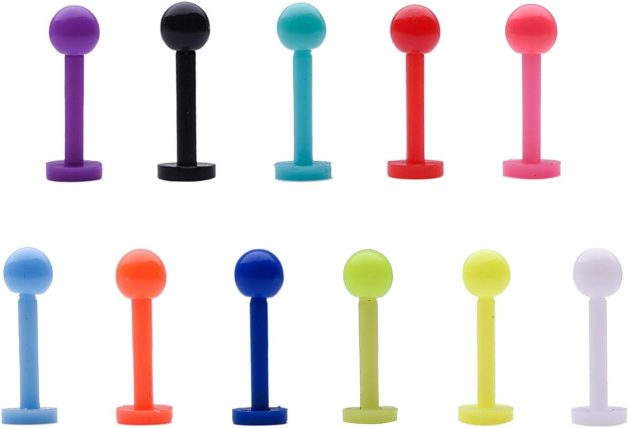 D.Bella Clear Cartilage Earring-16Pcs 16G Clear Acrylic Bioflex Tragus Retainer Lip Rings Nose Studs Labret Ear Helix Earring Clear 6Mm/8Mm/10Mm/12Mm