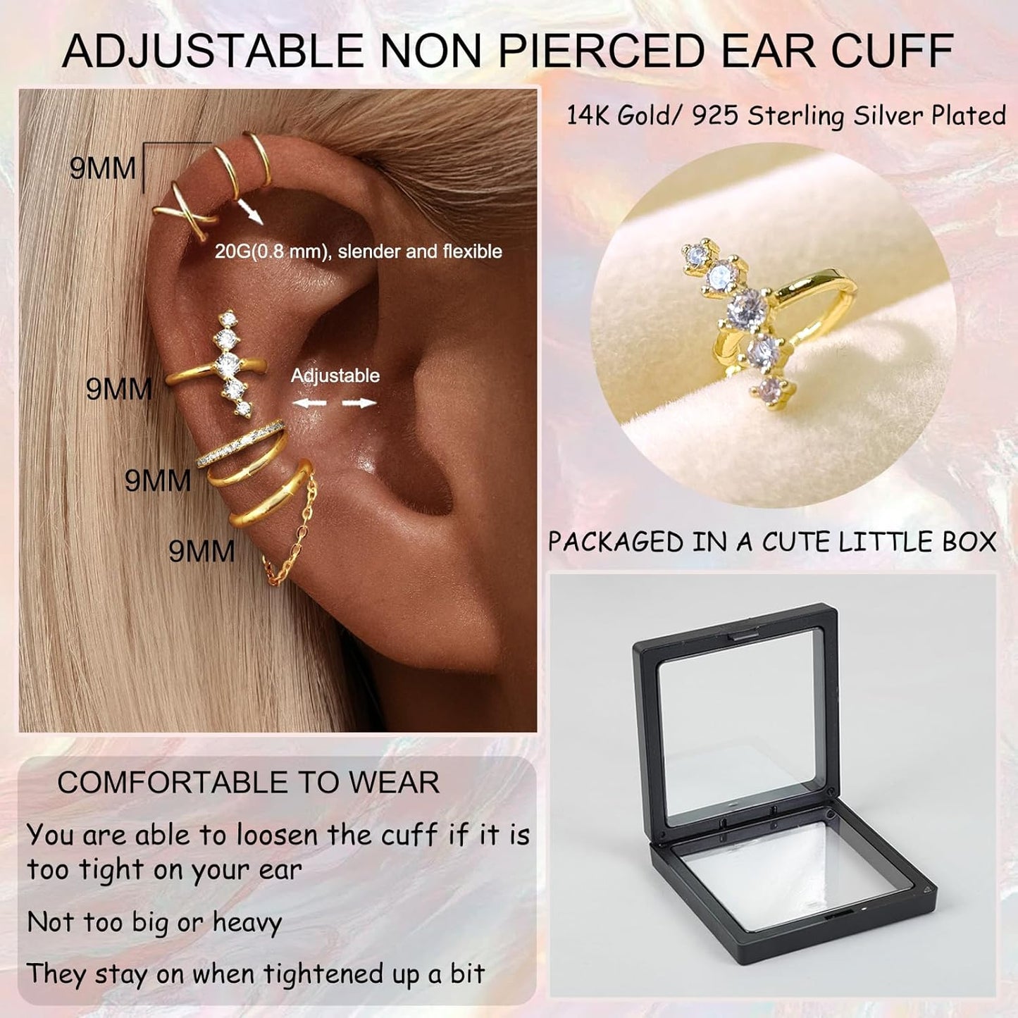 Ear Cuff Earrings for Women Non Piercing 14K Gold/Sterling Silver Plated Hoop Cuffs Non Pierced Fake Earring Dainty Faux Earrings Hypoallergenic Cartilage Ear Clips Jewelry