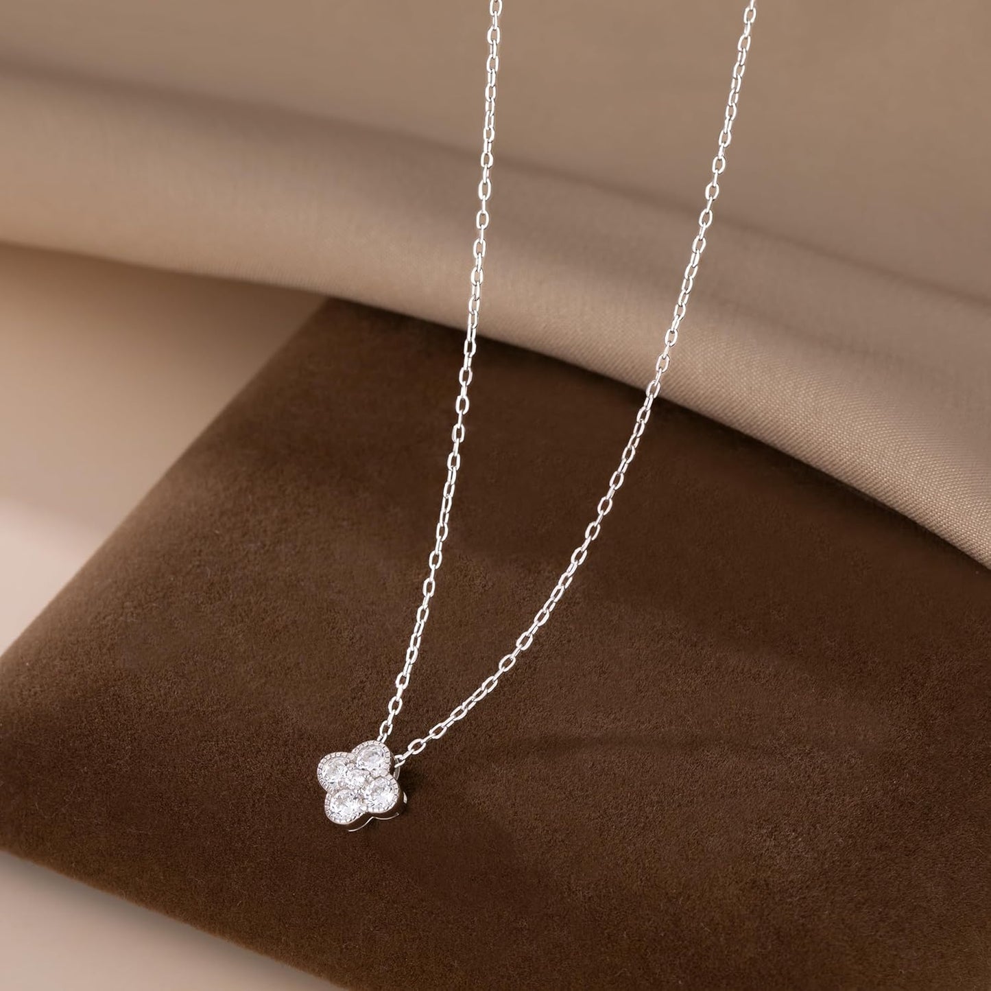 SLUYNZ Solid 925 Sterling Silver Small Clover Choker Necklace for Women Teens CZ Clover Pendant Necklace