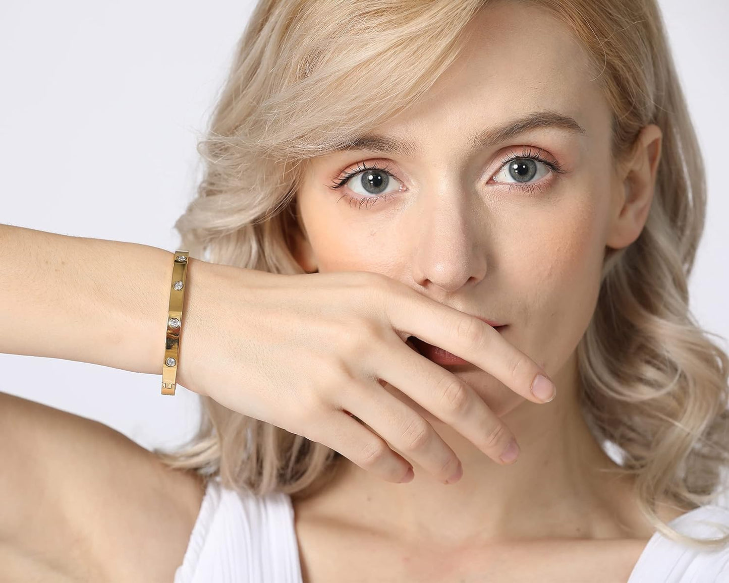 Gold plated love bangle bracelet from AD designer jewelry collection