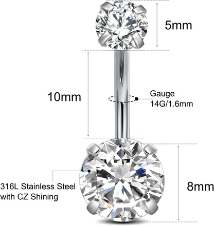 DJCIW Belly Button Piercing Kit,14G Sparkling Cubic Zirconia Dangle Ring with 12G Piercing Needles and Clamp,10Mm 12Mm Surgical Steel Implant Grade Jewelry for Safe Body Piercing Starter Kit