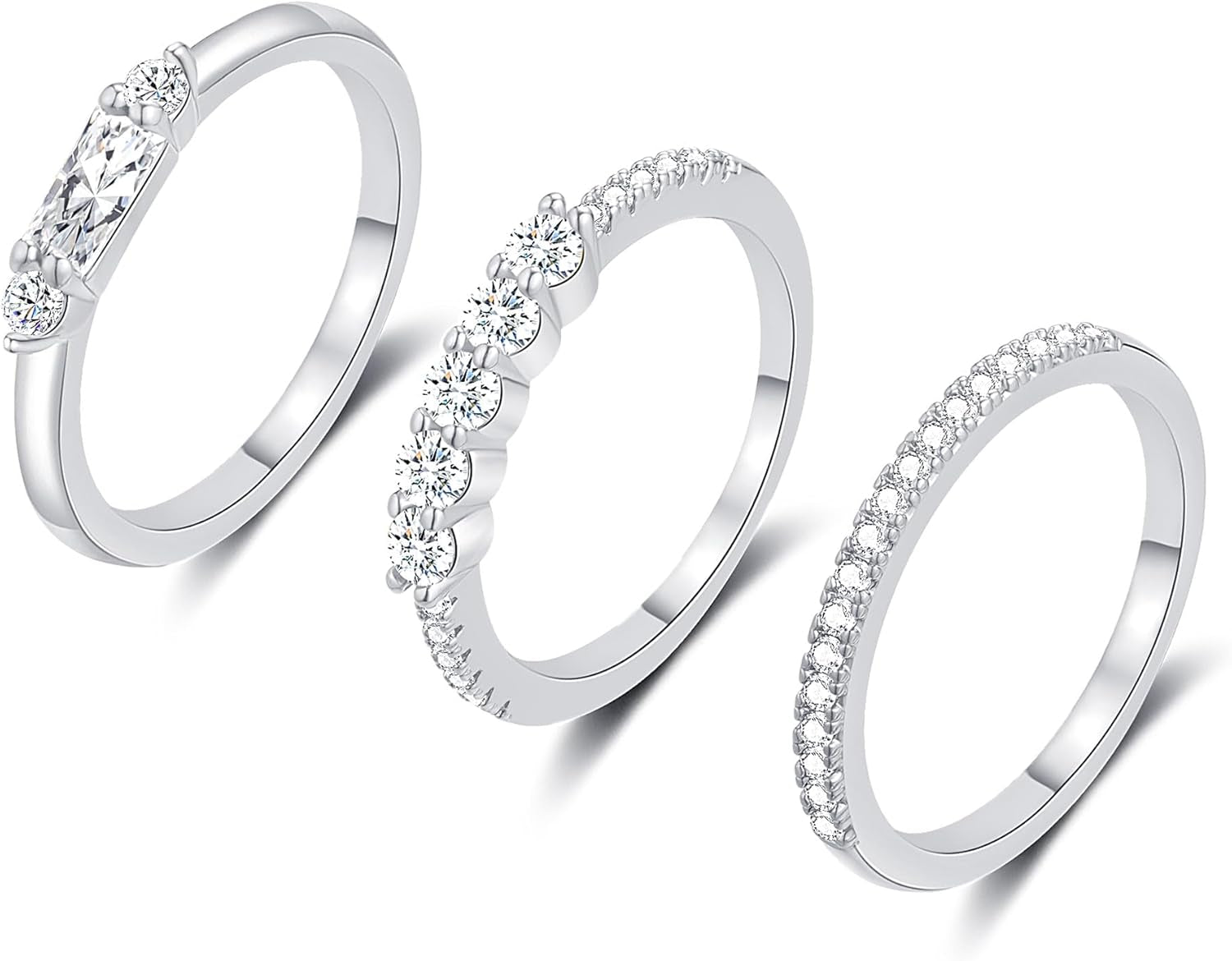 FUNEIA Stackable Silver Gold Rings for Women Non Tarnish 14K Gold Plated Thumb Cubic Zirconia Rings for Women Dainty Pinky Promise Wedding Ring Set Women'S Engagement Eternity Band Rings Gold Jewelry