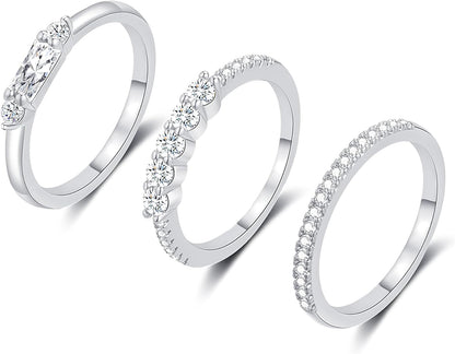 FUNEIA Stackable Silver Gold Rings for Women Non Tarnish 14K Gold Plated Thumb Cubic Zirconia Rings for Women Dainty Pinky Promise Wedding Ring Set Women'S Engagement Eternity Band Rings Gold Jewelry