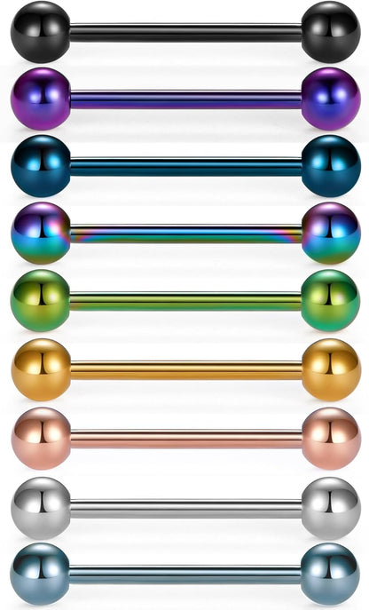 VCMART 14G Tongue Rings Nipple Straight Barbells Surgical Steel Body Piercing Jewelry 16Mm