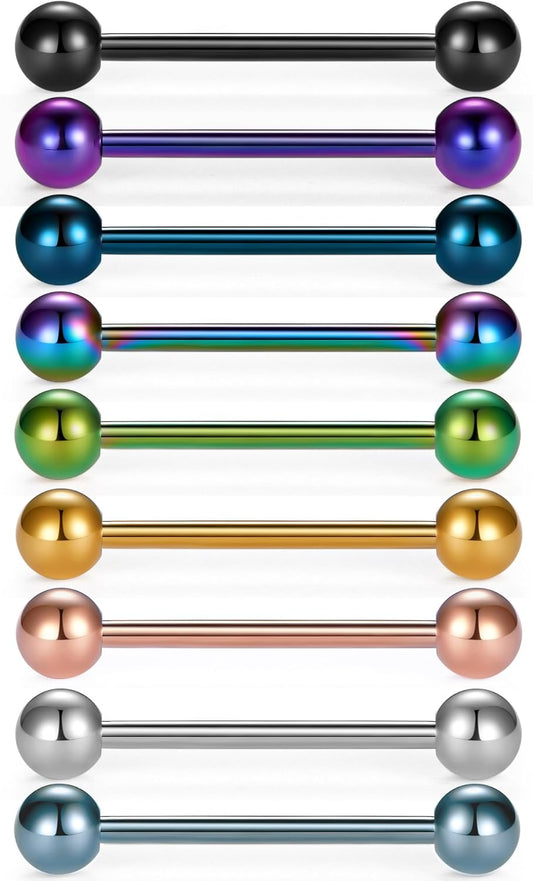 VCMART 14G Tongue Rings Nipple Straight Barbells Surgical Steel Body Piercing Jewelry 16Mm