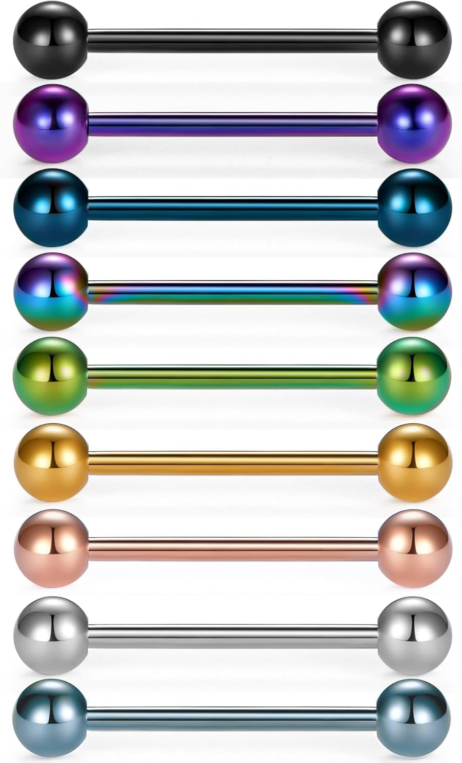 VCMART 12Mm-18Mm 14G Tongue Rings Nipple Straight Barbells Surgical Steel Body Piercing Jewelry