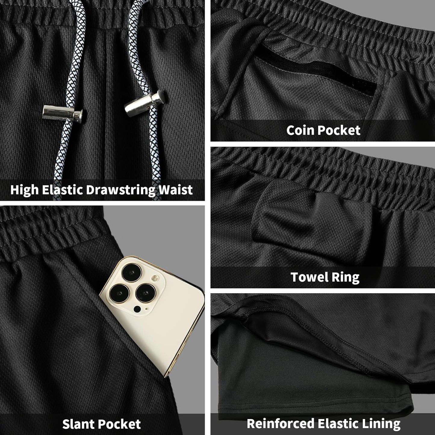Lightweight breathable men's athletic running shorts front view