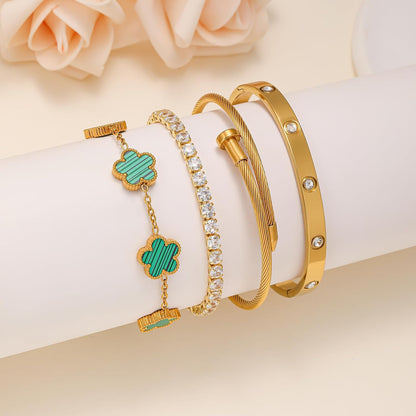 Stackable gold bracelet set trendy design for women