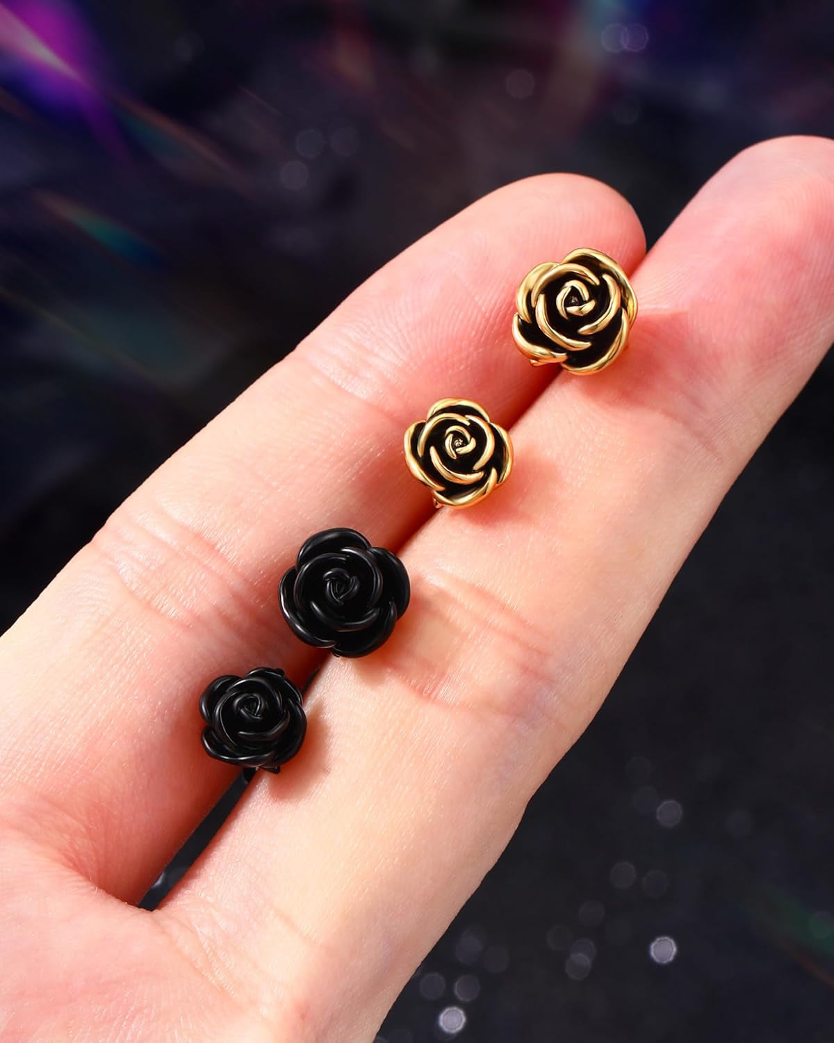 Jewseen Rose Industrial Ring Flower Industrial Barbell Surgical Steel Industrial Piercing Jewelry 14G 16G Cartilage Earring Long Straight Bar for Women Men