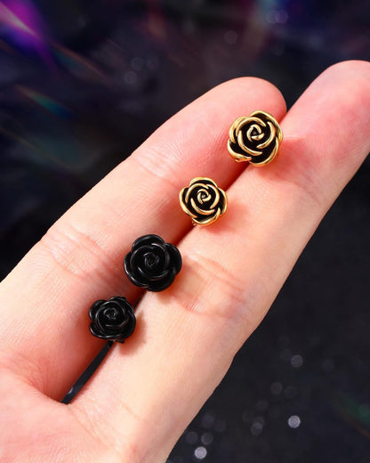 Jewseen Rose Industrial Ring Flower Industrial Barbell Surgical Steel Industrial Piercing Jewelry 14G 16G Cartilage Earring Long Straight Bar for Women Men