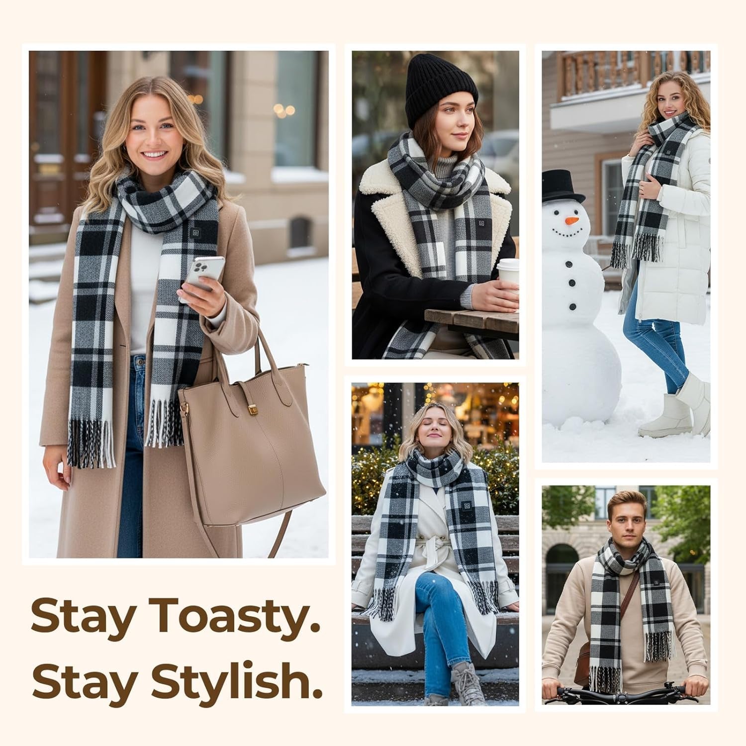 WELUK Heated Scarf for Women Men with 5000Mah Rechargeable Battery, 3 Temperature Settings Winter Electric Heating Neck Scarf