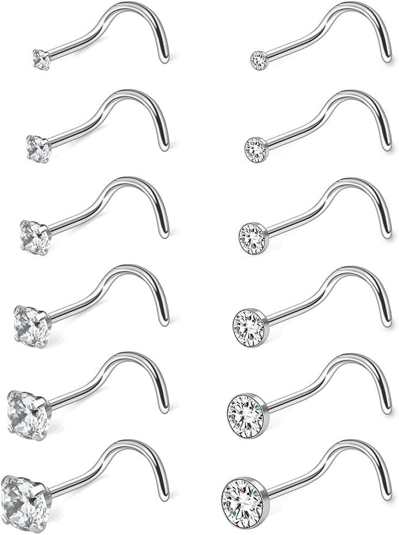 Ruifan 18G 1.5Mm 2Mm 2.5Mm 3Mm 3.5Mm 4Mm round Diamond CZ Nose Screw Studs Rings Piercing Jewelry 4-12PCS