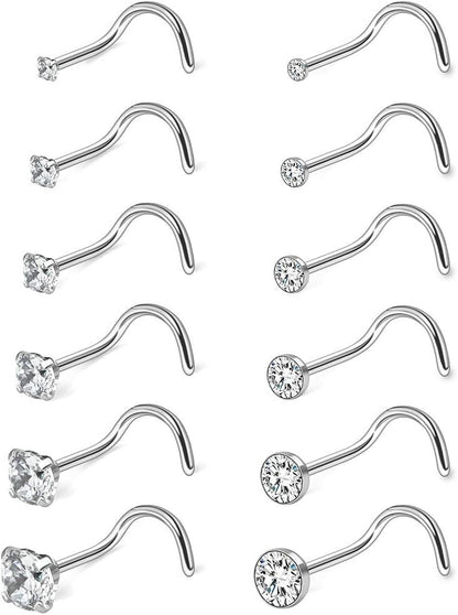 Ruifan 18G 1.5Mm 2Mm 2.5Mm 3Mm 3.5Mm 4Mm round Diamond CZ Nose Screw Studs Rings Piercing Jewelry 4-12PCS