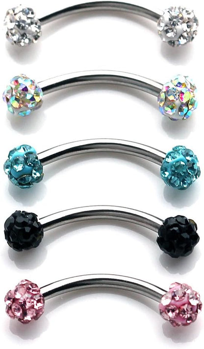 Ruifan 16G Crystal Ferido Ball Curved Barbell Eyebrow Ear Ring Body Piercing Jewelry 8Mm 10Mm