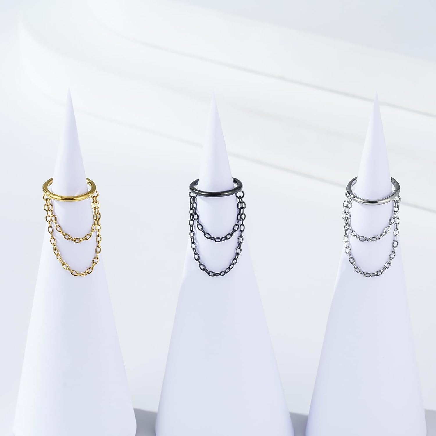 16G Titanium Cartilage Earrings Hoop 7Mm 9Mm Helix Piercing Jewelry with Single/Double/Triple Chains Hypoallergenic Hinged Clicker