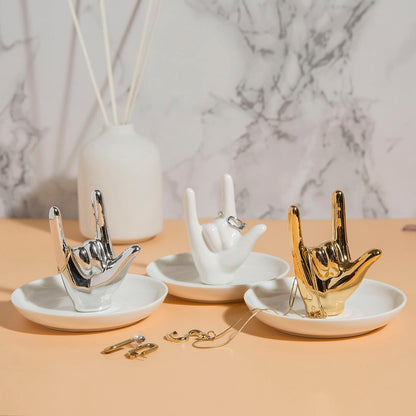 I Love You jewelry organizer holding multiple rings and accessories