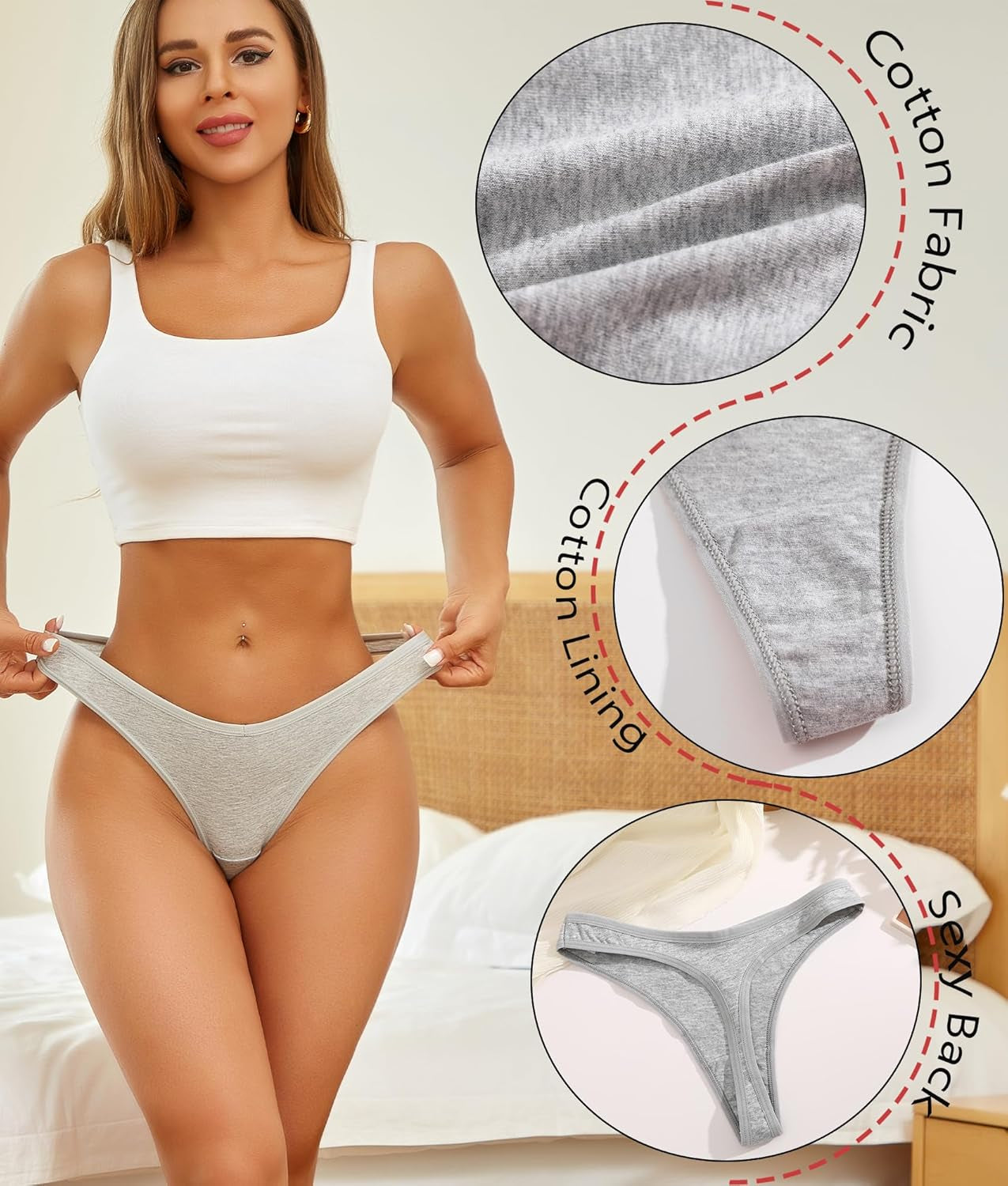 Model showcasing invisible seamless thong under sheer fabric for no-show wear