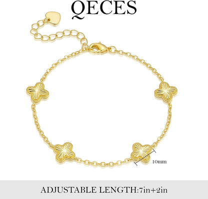 Gold Bracelets for Women 14K Gold Bracelets for Women Clover Bracelet for Womens with Adjustable Chain Lucky Dainty Four Leaf Clover Bracelet for Womens