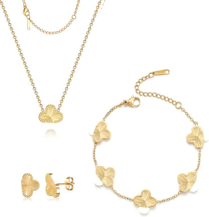 Lucky Clover Sets, 18K Gold Plated Four Leaf Bracelet, Necklace Pendant, Earrings for Women Flower Link Bracelets Set Jewelry Gifts for Women