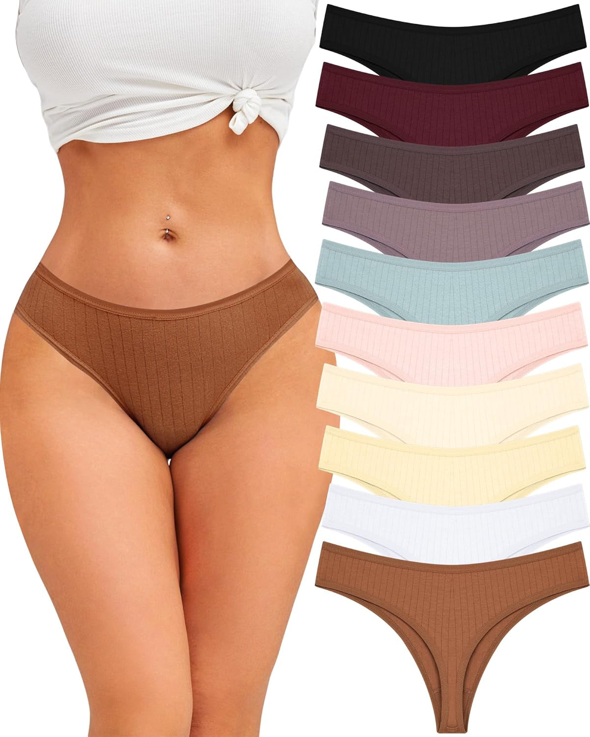 Size range display S to XL for women's cotton thongs