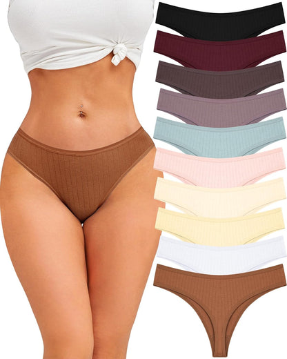 Size range display S to XL for women's cotton thongs