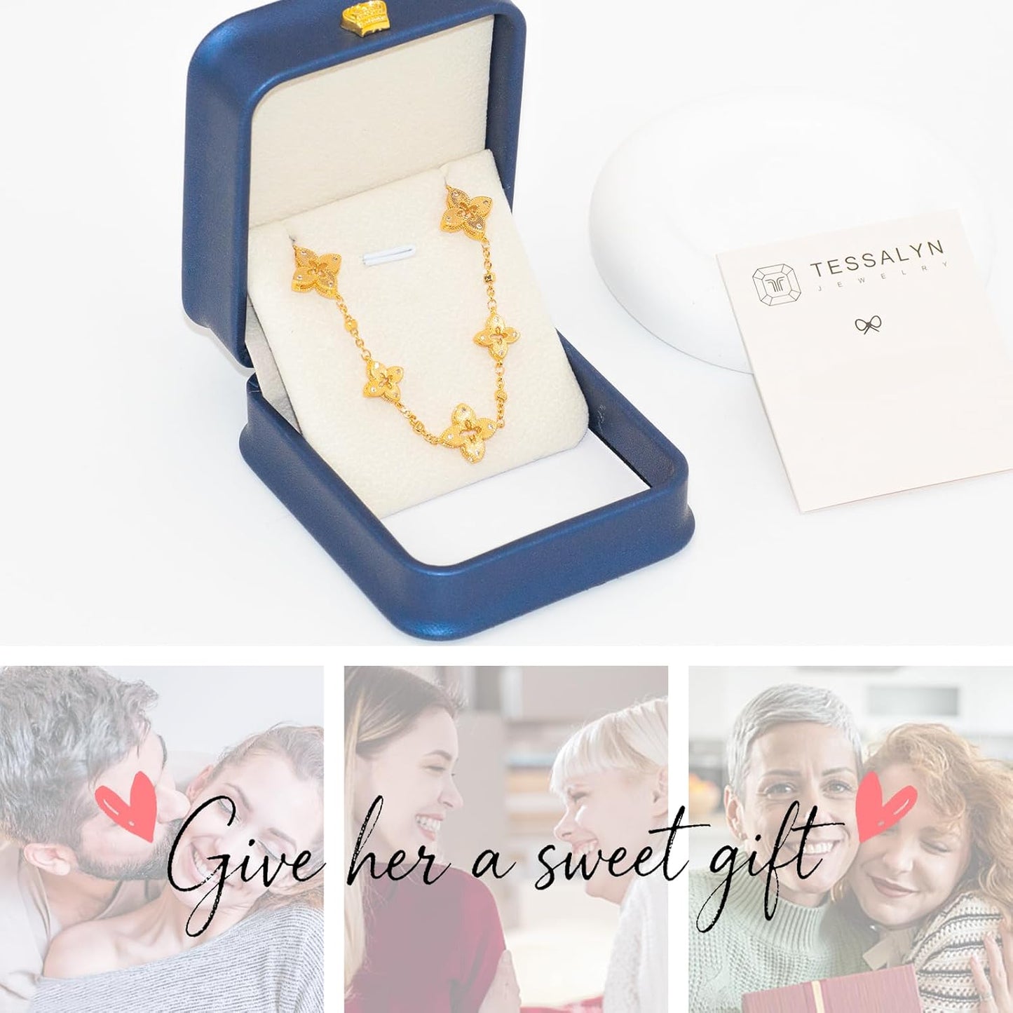 18K Gold Plated Clover Bracelet for Women, Hollow Four Leaf Clover Bracelet, Cross Flower Chain, Jewelry Gift for Birthday and Valentine'S Day with Gift Box