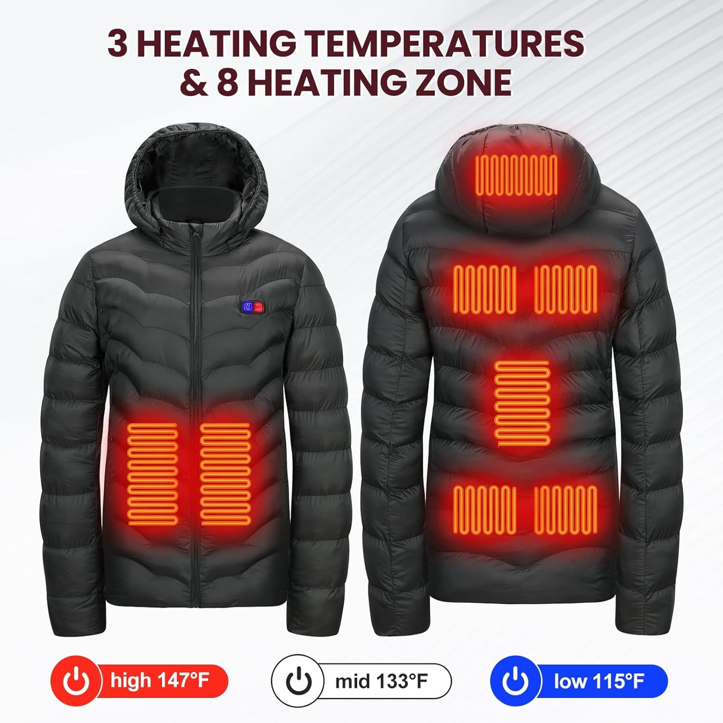 Dual control button heated coat for women side angle display