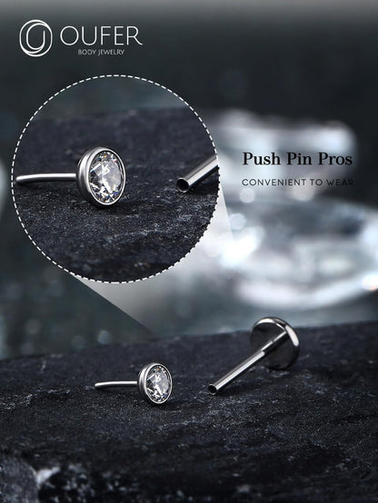 OUFER 2Pcs 20G/18G/16G G23 Titanium Threadless Nose Stud Earrings Flat Back Tiny CZ Small Nose Helix Cartilage Tragus Conch Labret Medusa Monroe Piercing Jewelry for Women Men