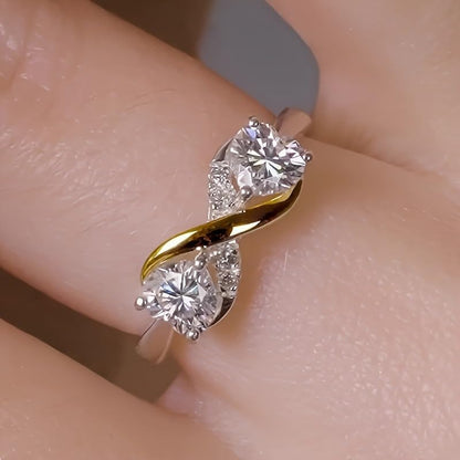 Mother and Daughter Infinity Love Ring, Two-Tone Heart-Shaped Zirconia Stone, S925 Sterling Silver, Diamond Accent