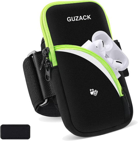 Running armband pouch with dual zipper pockets for phone and accessories