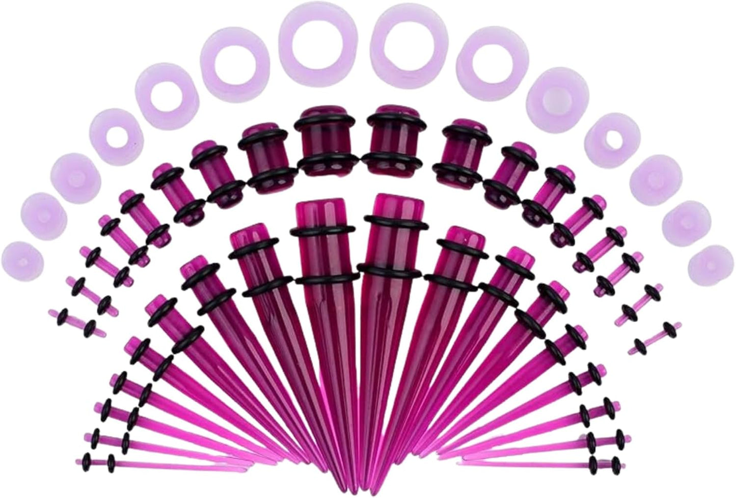 Acrylic, Silicone Ear Stretching Kit: Lightweight Tapers, Heart Tunnels & Plugs for Starter Expanders | Body Piercing Jewelry Earring Gauges Gauging Set for Men, Women (Size: 14G-0000G)