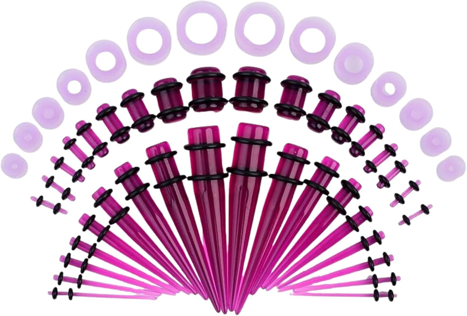 Acrylic, Silicone Ear Stretching Kit: Lightweight Tapers, Heart Tunnels & Plugs for Starter Expanders | Body Piercing Jewelry Earring Gauges Gauging Set for Men, Women (Size: 14G-0000G)